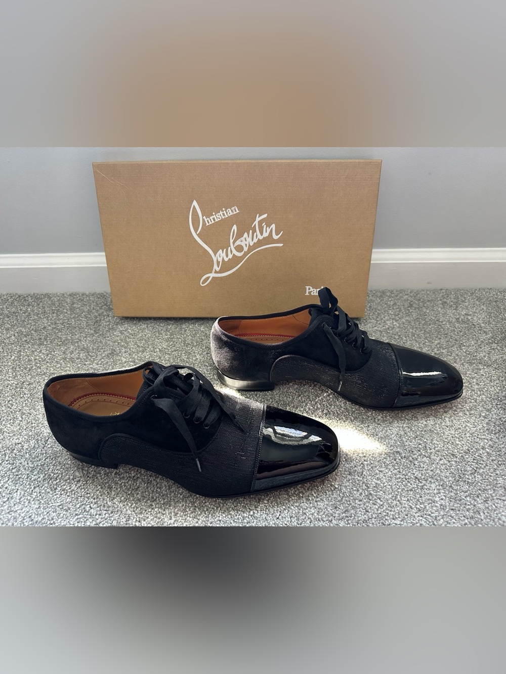Christian Louboutin Black Patent & Suede Lace-Up Derby